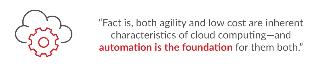 Fact is, both aglity and low cost are inherent characteristics of cloud computing – and automation is the foundation for them both